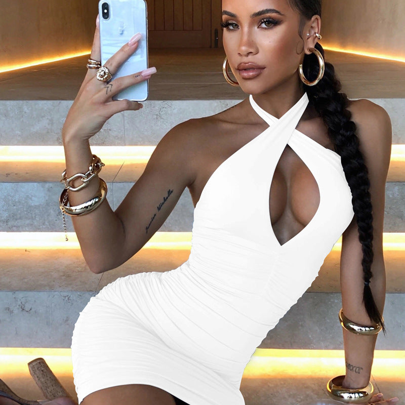 Sexy Sleeveless Pleated Nightclub Mini Dress