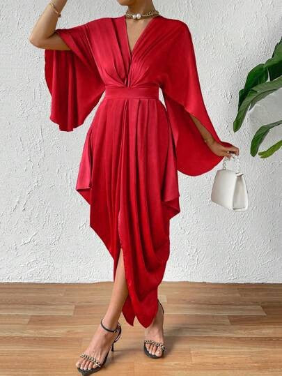 Women's Cloak Pleated Wave Dress