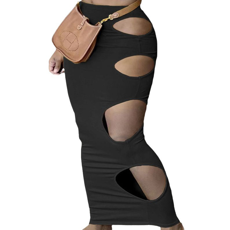 Women's Fashionable Side Hollow-out Ripped Sheath Skirt