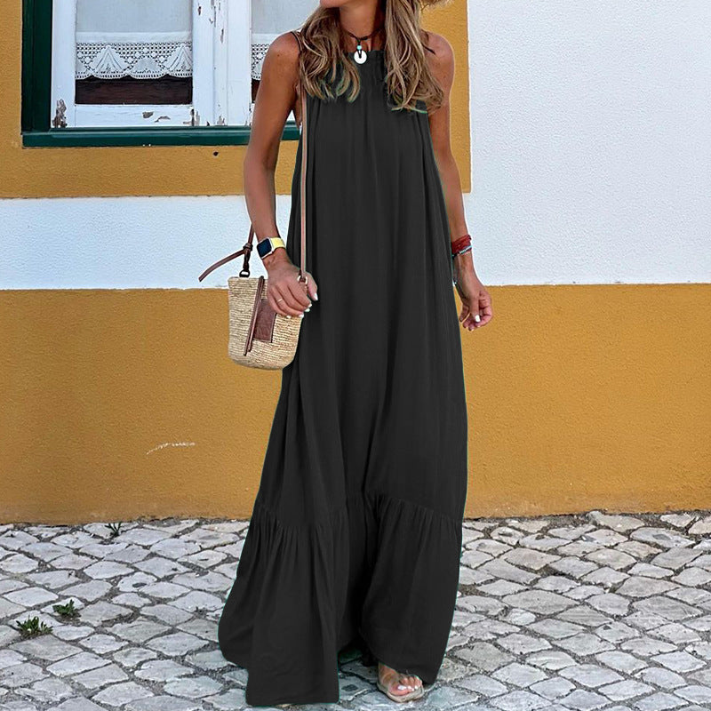 Women's Fashion Solid Color Sleeveless Halter Dress
