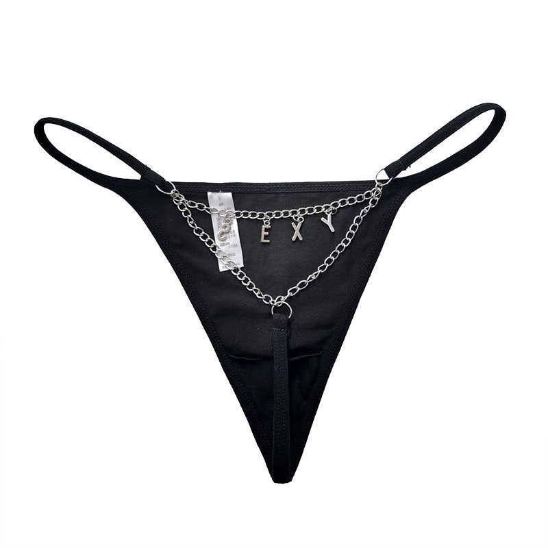 T-shaped Trendy Metal Chain Transparent Lace Personality T Underwear
