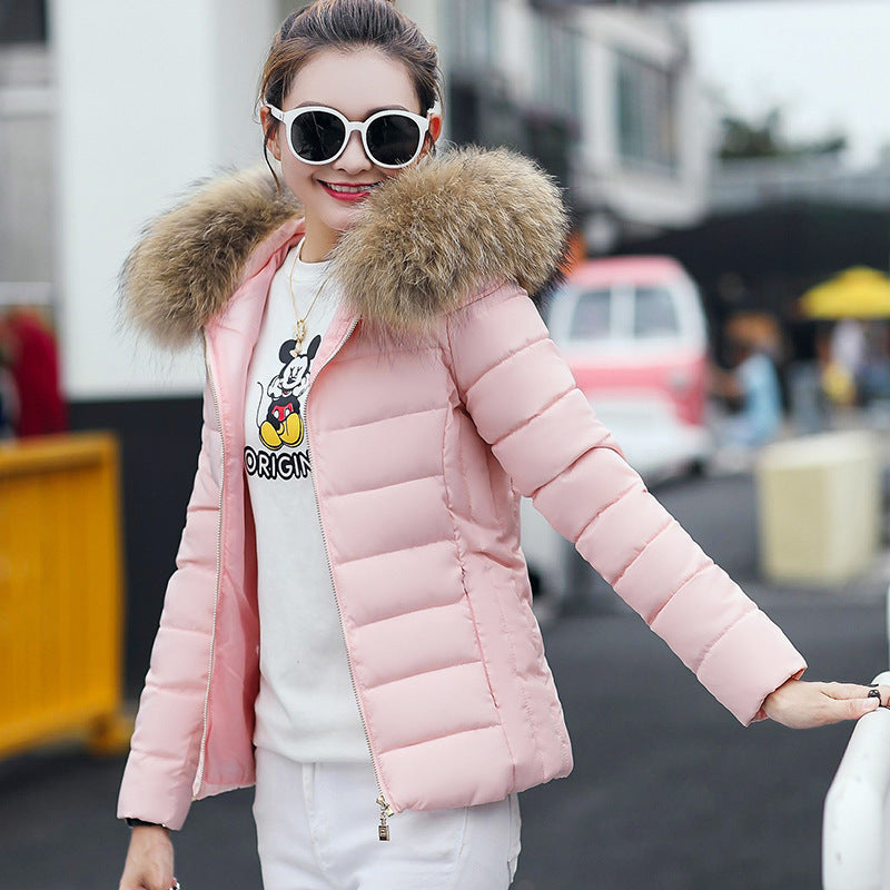 Women's Cotton-padded Coat Short Fur Collar Slim Quilted Coat