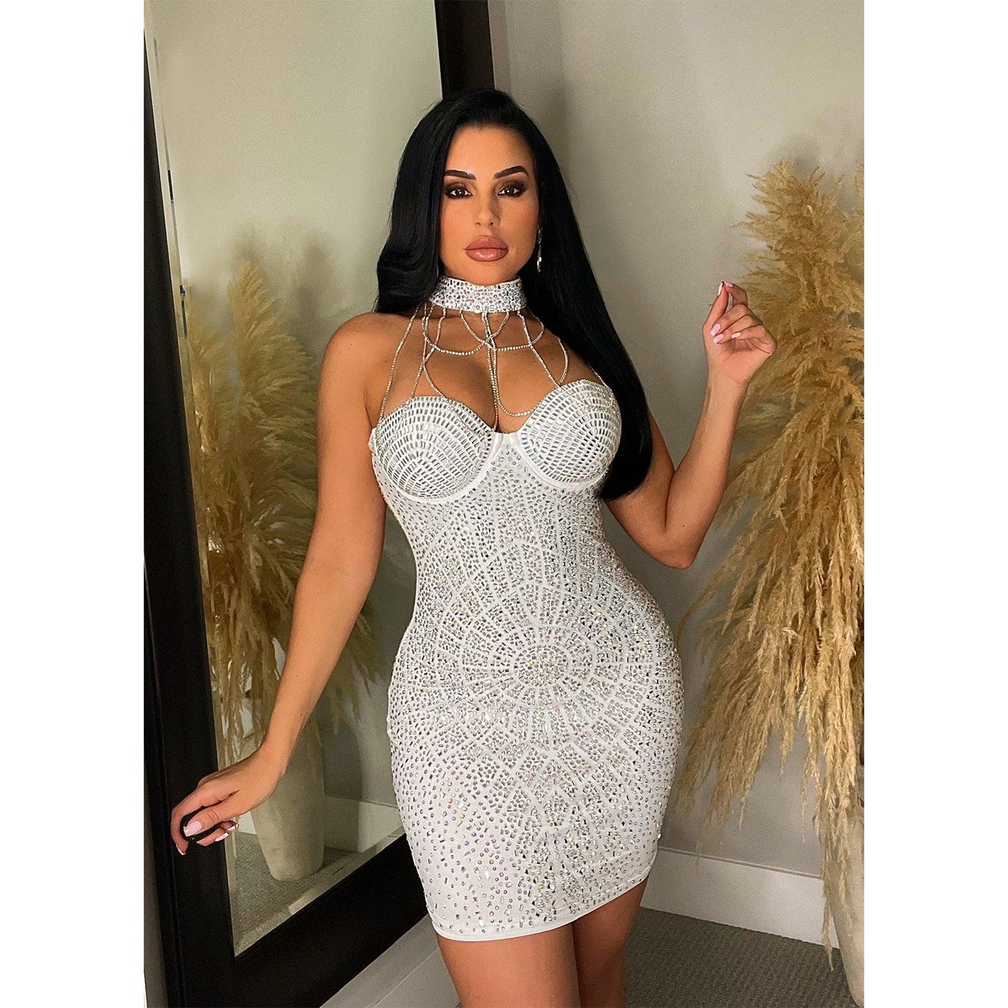 Women's Chest-wrapped Tassel Rhinestone Dress