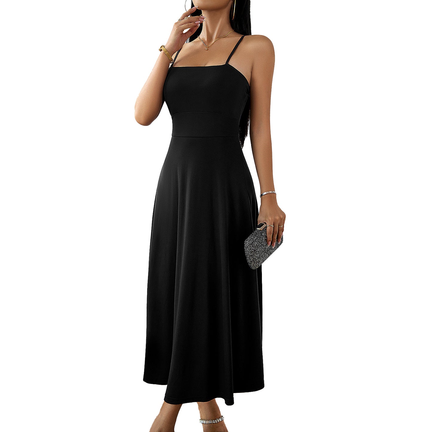 Women's Fashion Casual Solid Color Suspender Dress