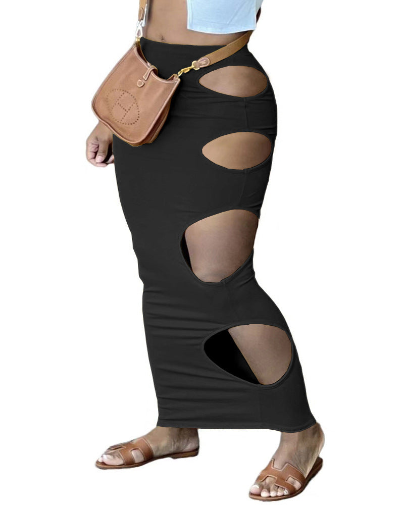 Women's Fashionable Side Hollow-out Ripped Sheath Skirt