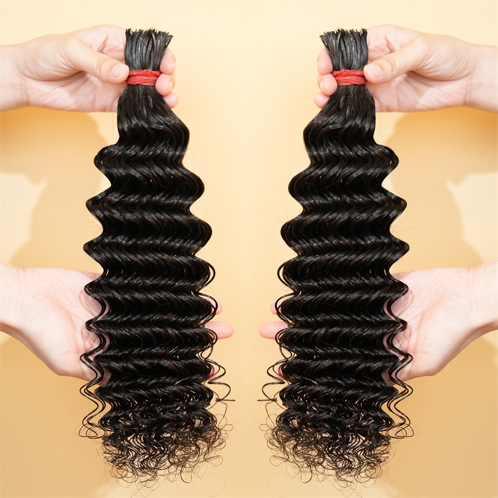 Pre-divided Braiding Hair 3 Bundles Deep Wave Braiding Hair Bulk Human Hair