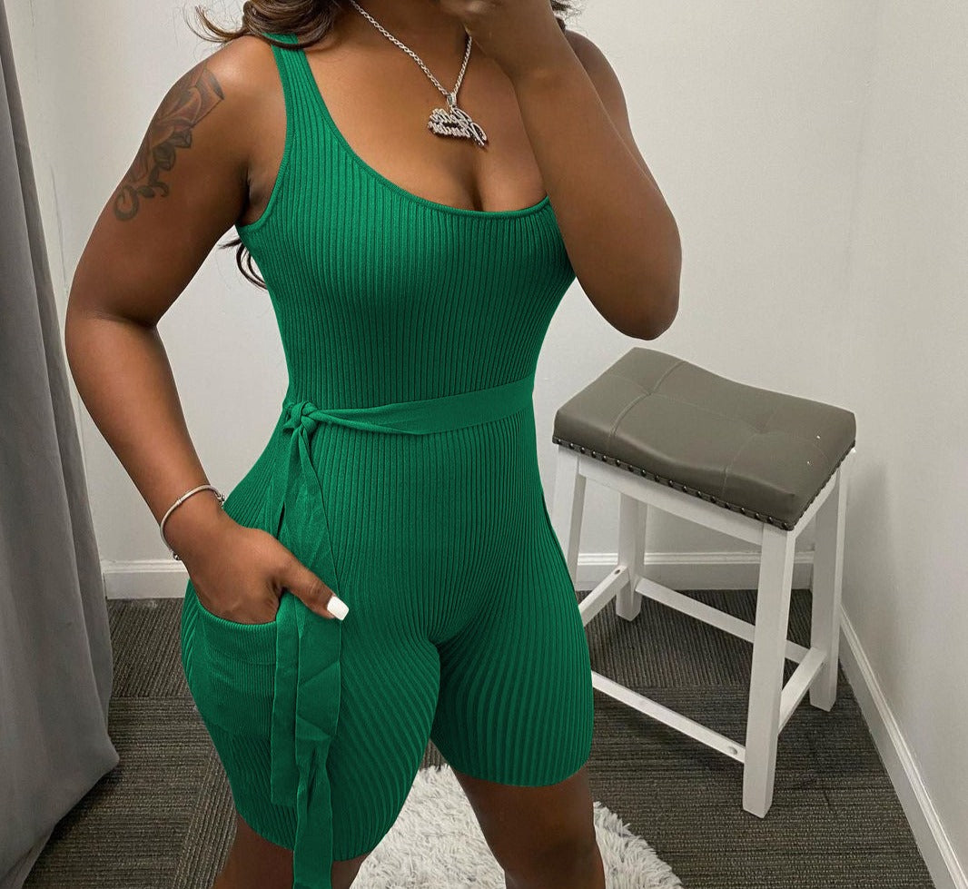 Dames Effen Kleur Pit Strip Strakke Jumpsuit Met Korte Mouwen