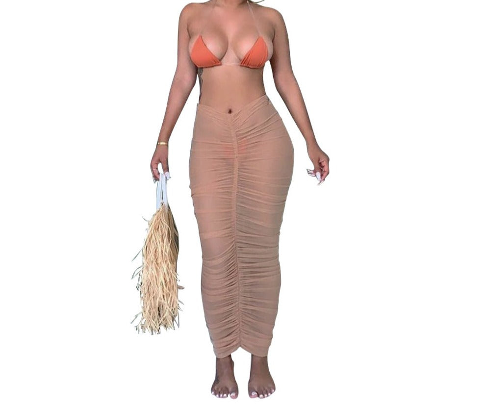 Fashion Sexy Women Mesh See-Through High Waist Skirt