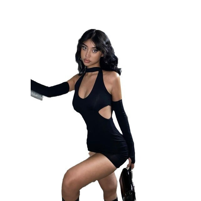 Hot Girls Hollow-out Halter Package Hip Dress