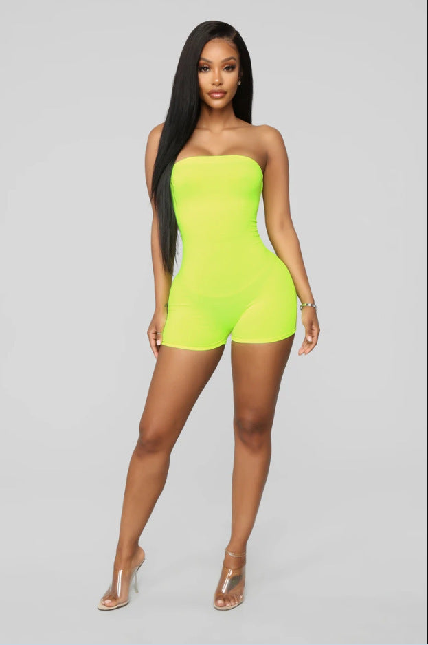 Solid Color Slim-fit Strapless Jumpsuit