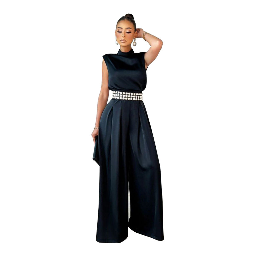 Women's Sleeveless Fitted Waist Jumpsuit