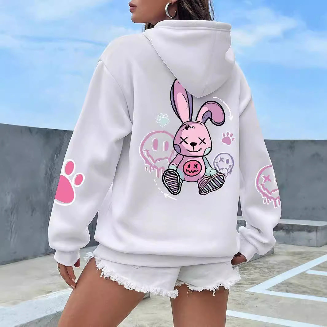 Drop-shoulder Sleeve Printed Hooded Long Sleeve Sweater
