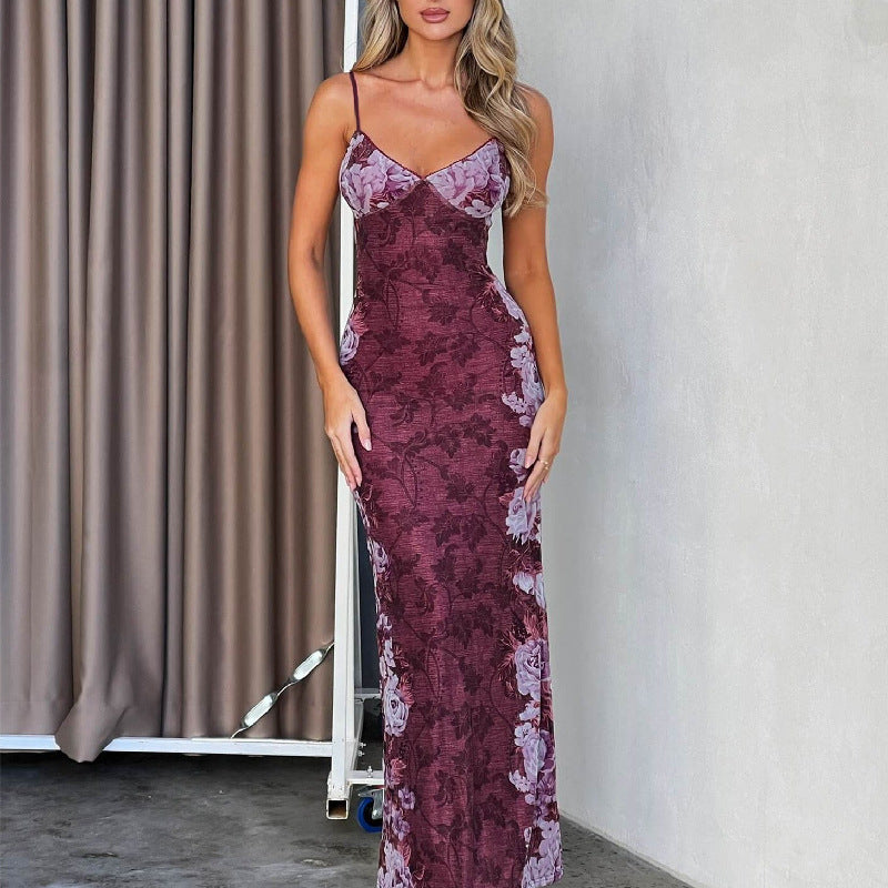 Women's Fashion Sexy Retro Printing Slip Dress