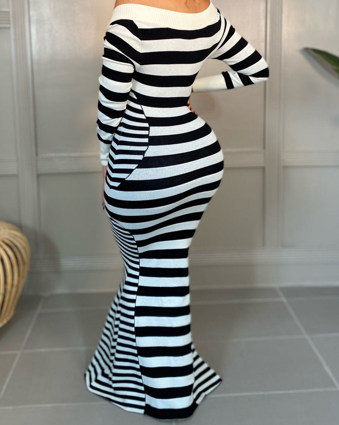 Autumn And Winter New Striped Sheath Long Dress