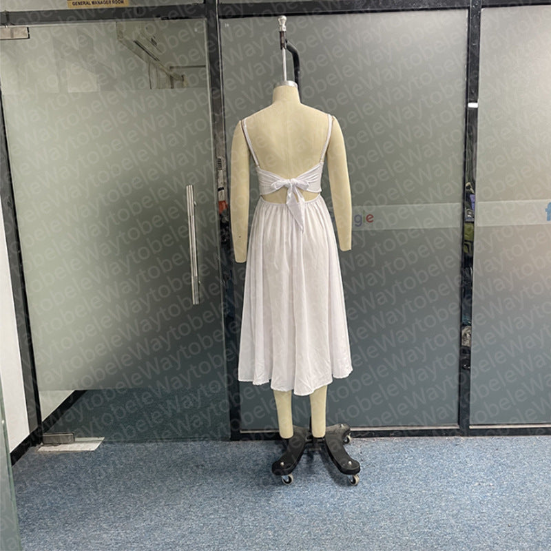 White Sling Dress Temperament Waist-controlled Simple Skirt