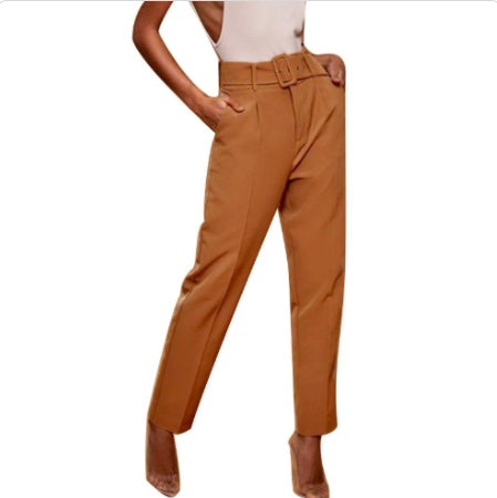 Women Straight Pants Lady Business Belt Women's Suit Pants