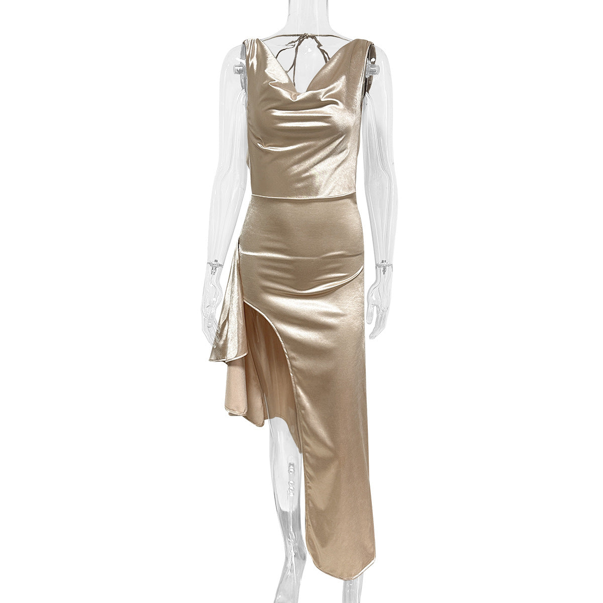 V-neck Brace Sheath Backless Irregular Slit Long Dress