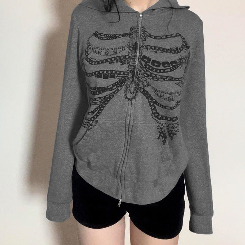Dark Style Chain Bone Hooded Sweater