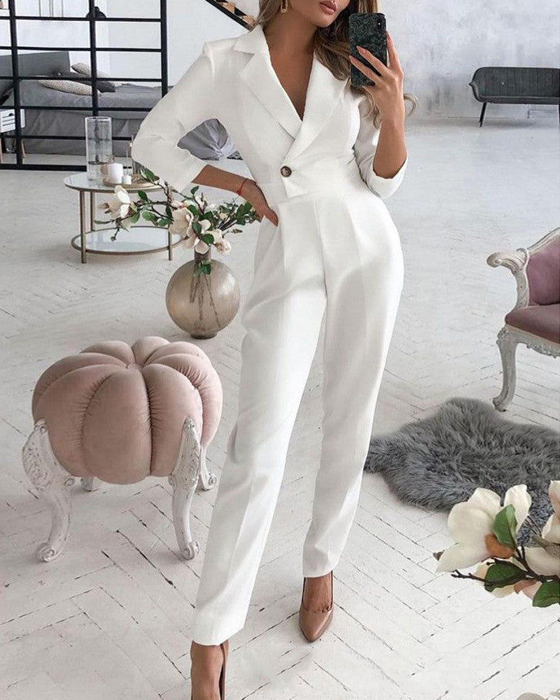 Women's Summer White Suit One-piece Trousers