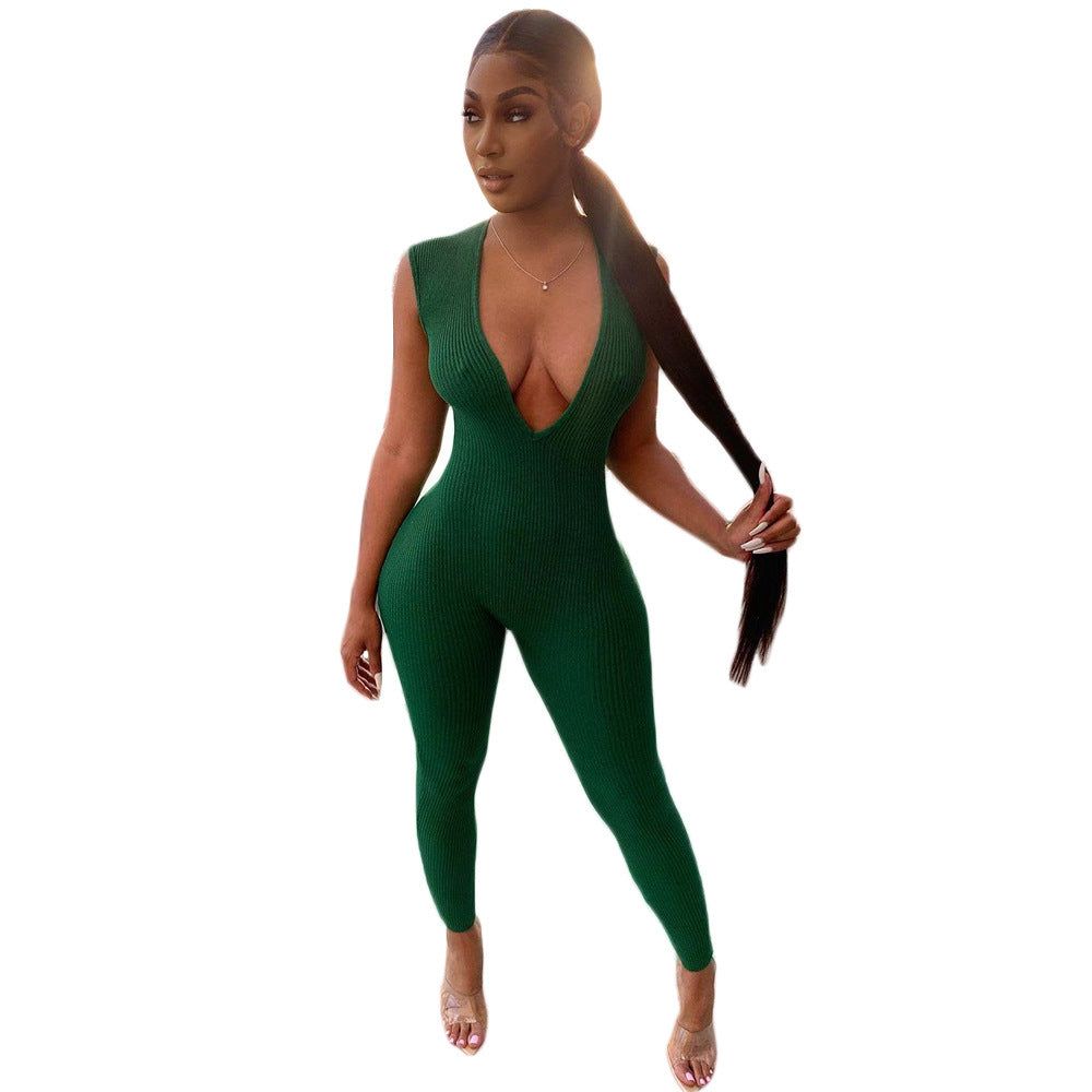 Women's Snake Deep V Neck Sleeveless Slim Jumpsuit