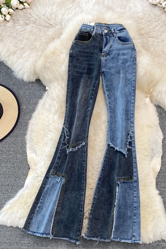 Floor Mopping Vintage Raw Edge Slim Flared