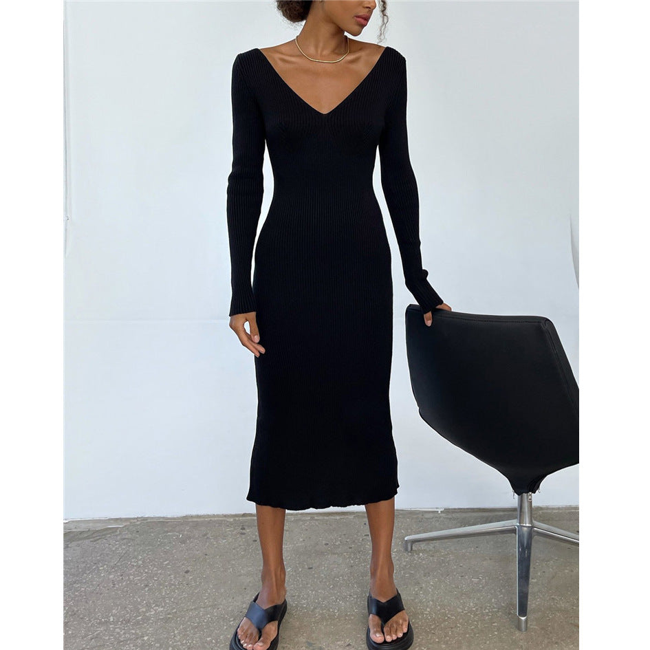 Long-sleeved Knitted Women's Long Skirt Pit Strip Dress