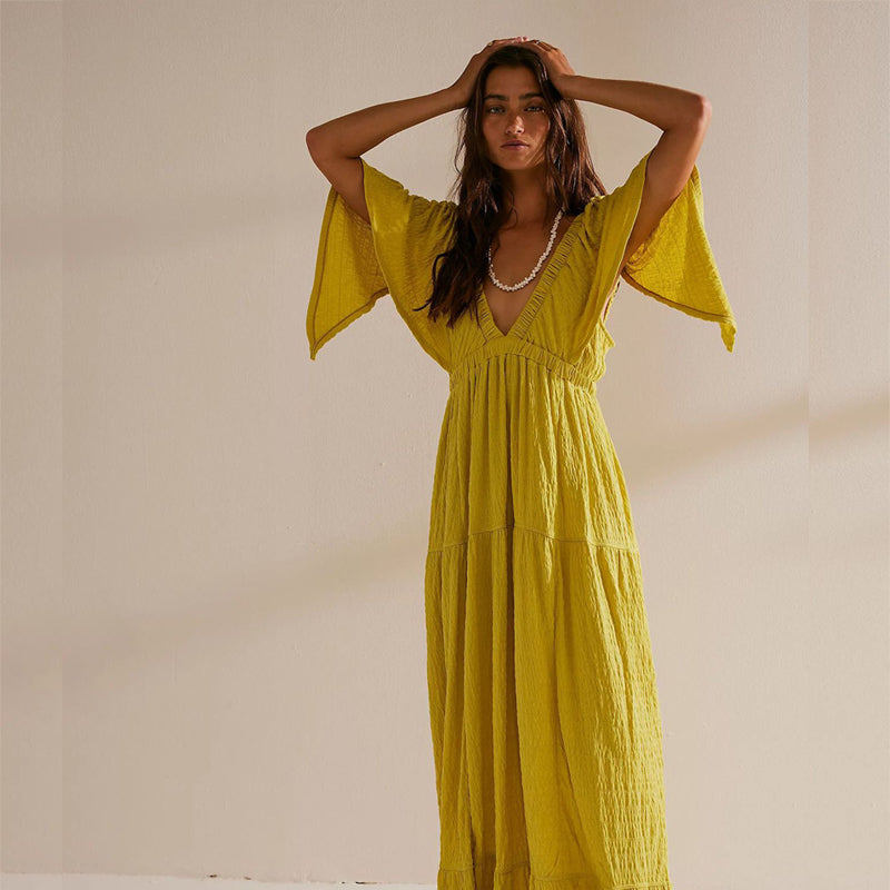 Leisure Fashion Summer V-neck Loose Long Dress