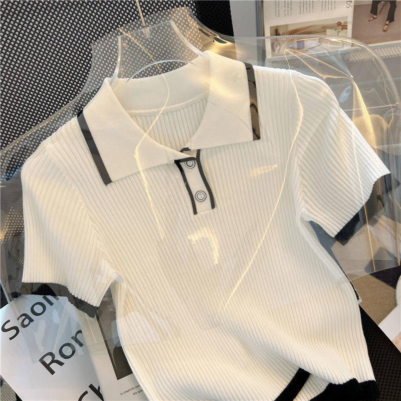 New Slim-fit Ice Silk Shoulder Short-sleeved T-shirt