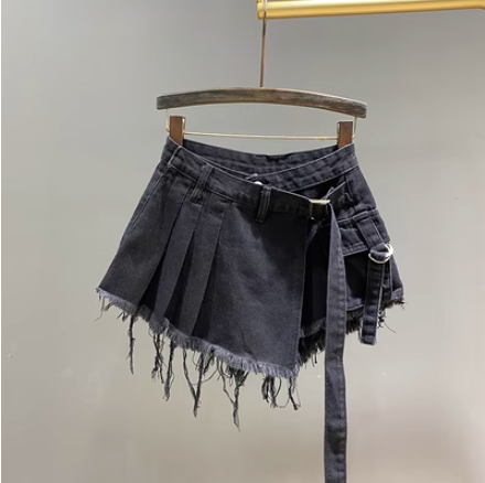Irregular Denim Culottes Women's High Waist Skirt