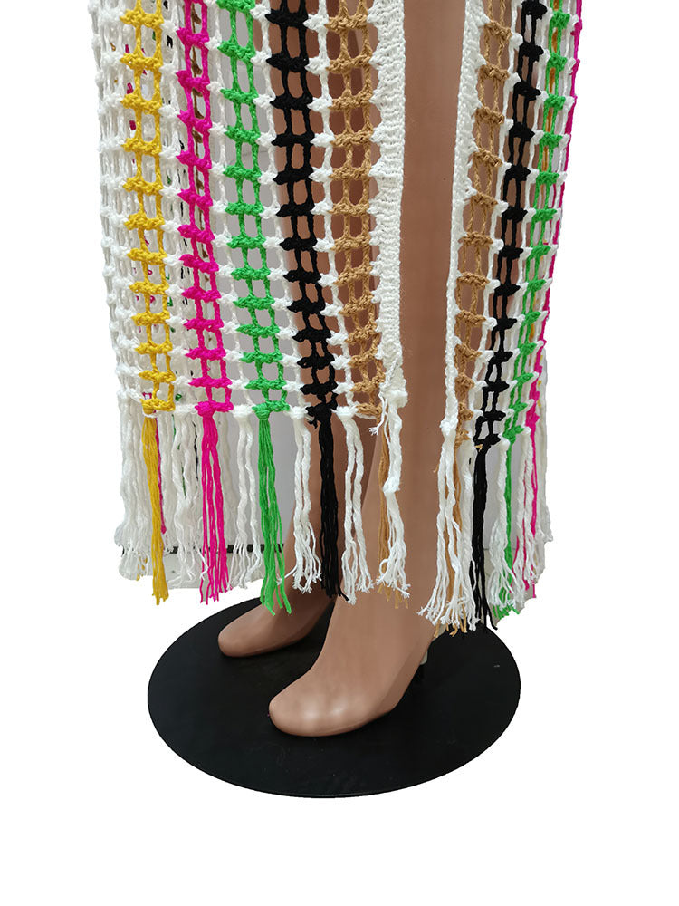 Hand Crochet Knitted Tassel Color Matching Beach Skirt