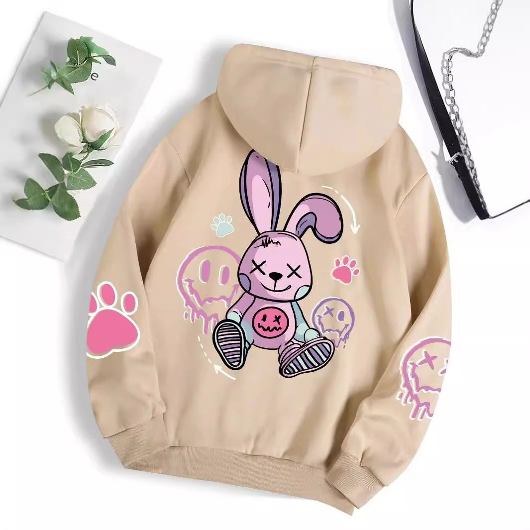 Drop-shoulder Sleeve Printed Hooded Long Sleeve Sweater