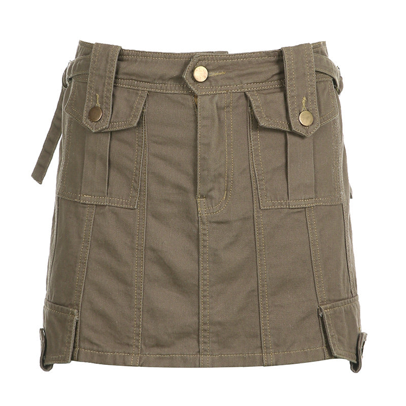High Waisted Pocket Stitching Work Style Skirt