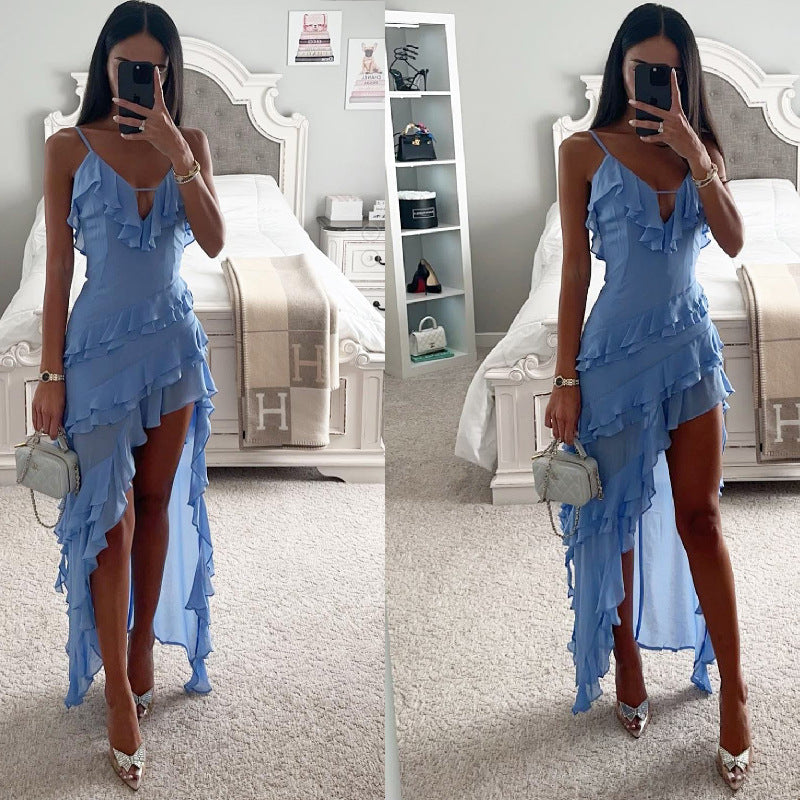 Lady Sexy Sling Irregular Solid Color Dress