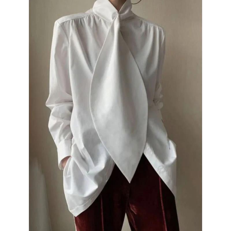 Original Design Inspiration Designer Model Top Shirt Women's Long Sleeve Loose Lapels White Black Blue