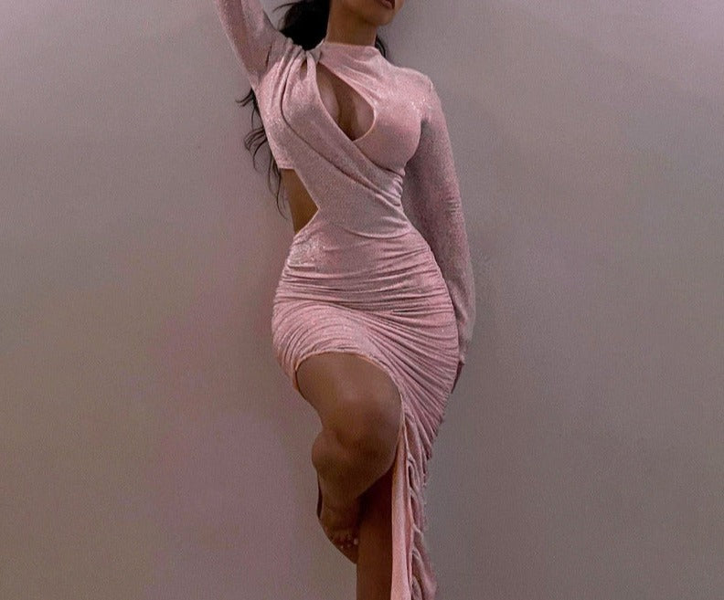 Fashion Sexy Hollow Folds Slim Irregular Dress Women