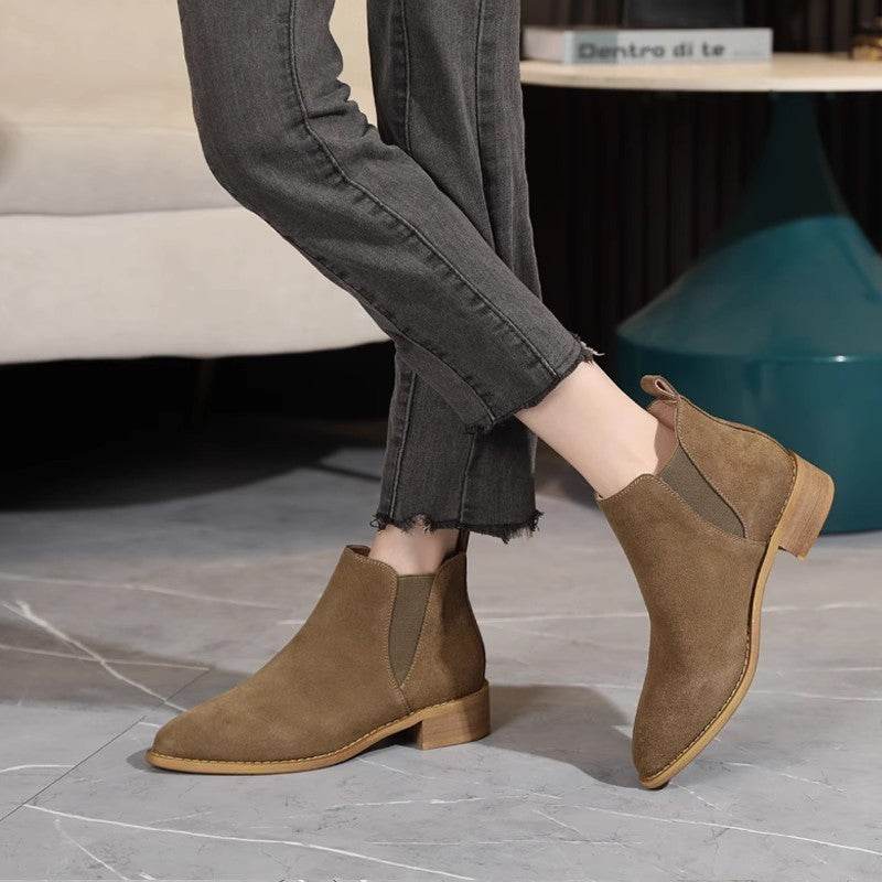 Plus Size Pointed Toe Chunky Heel Side Zip Martin Boots