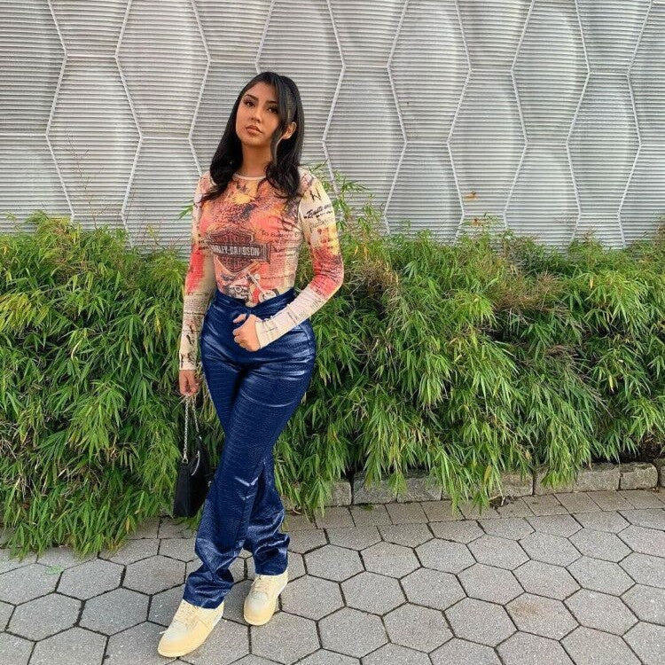 Women's Clothing Elastic Leather Pants