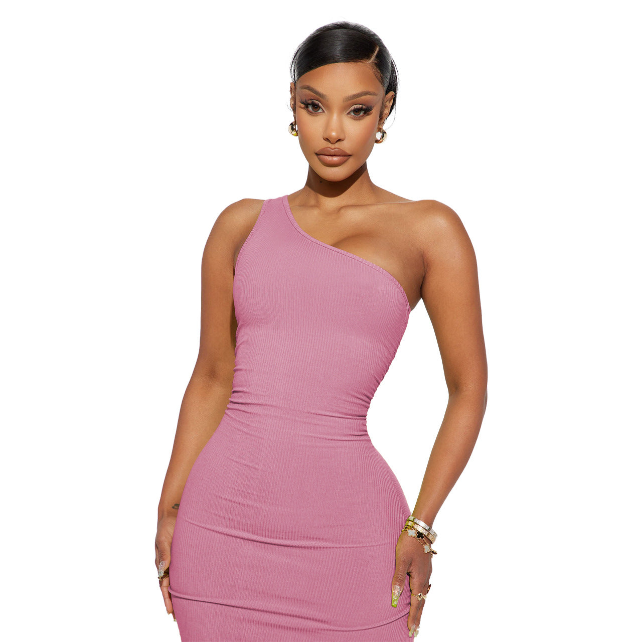 Sexy Fashion Thread Oblique Shoulder Dress