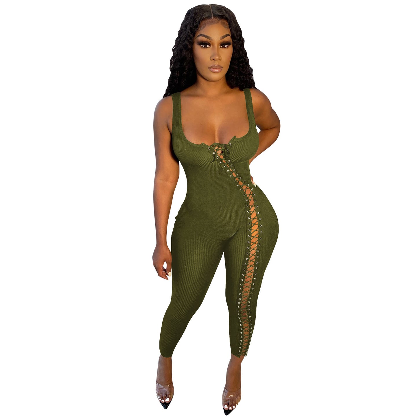 Women's Fashion Simple Strapping Hollow Jumpsuit