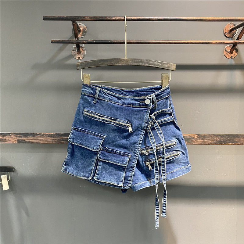 Multi-pocket Work Clothes A-line Shorts