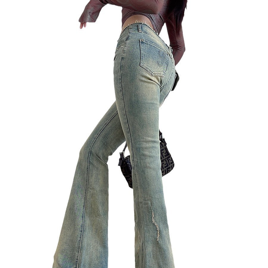 Women's Rivet Wear High Waist Flared Jeans