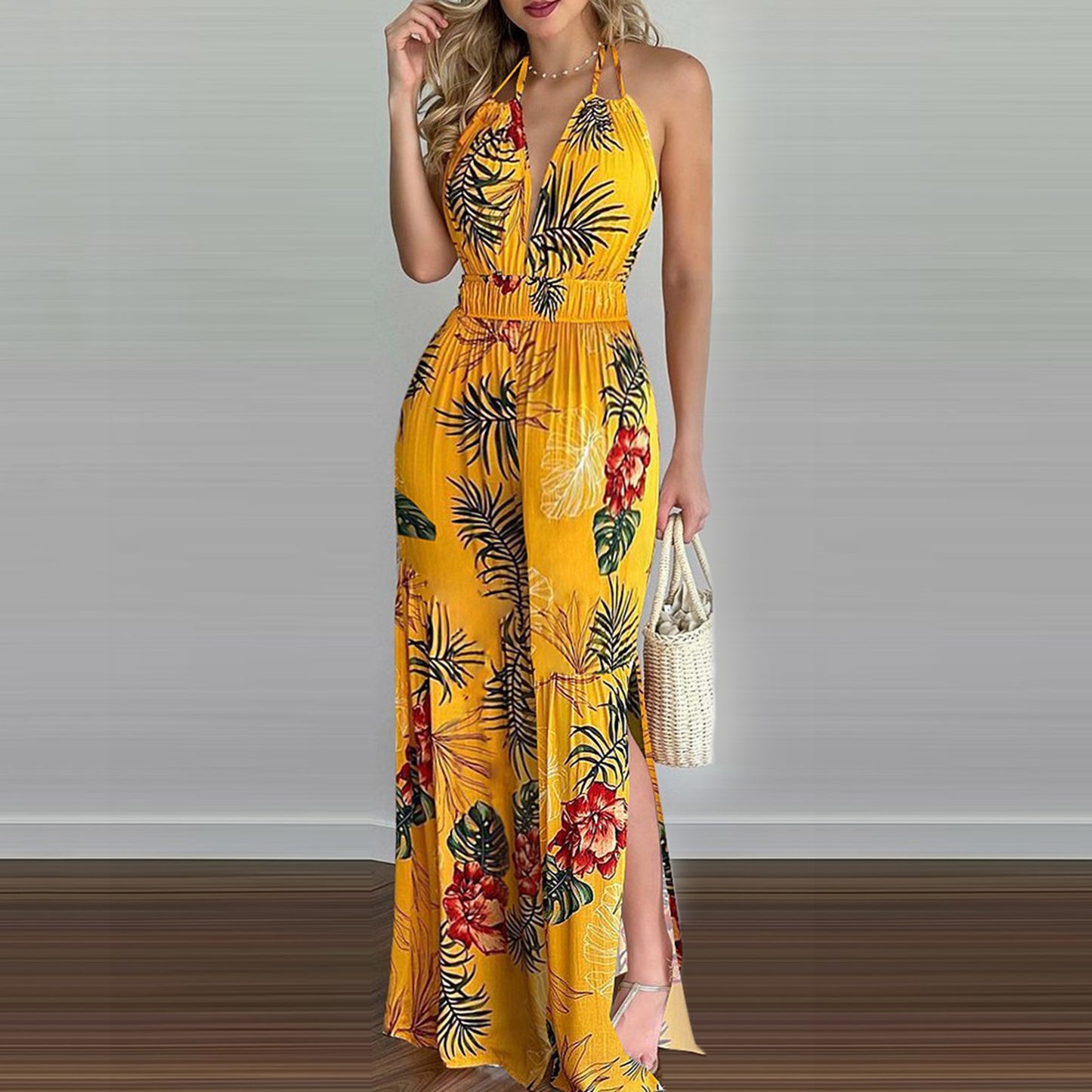 Printed Suspender Dress Loose Jumpsuit