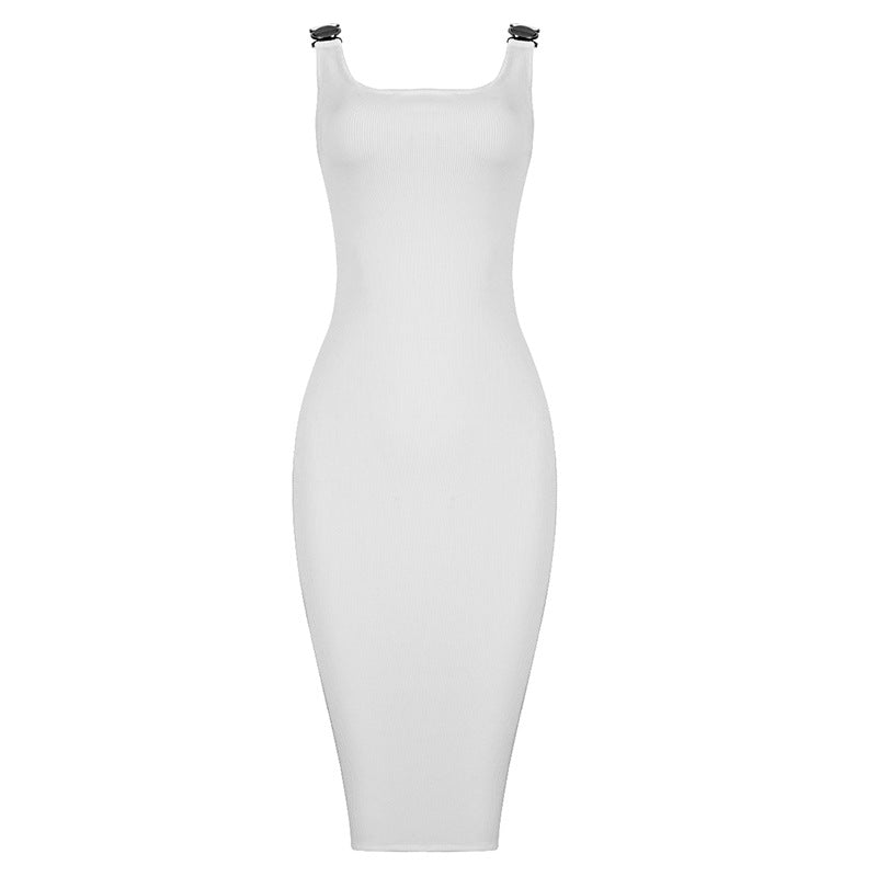 Threaded Tight Sheath Zipper Sling Banquet Bar Evening Dress