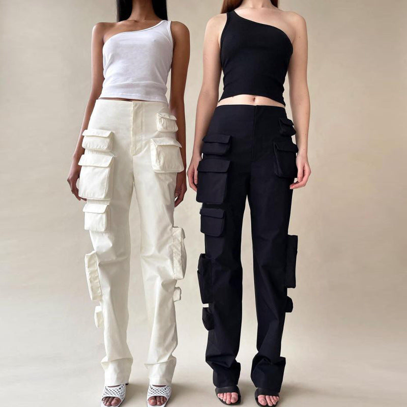 Three-dimensional Multi-pocket High-waist Slim Overalls Casual