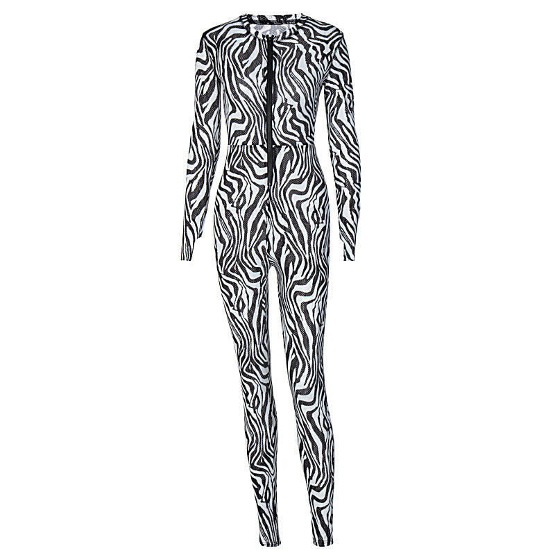 Autumn And Winter New Fashion Printed Zipper Jumpsuit