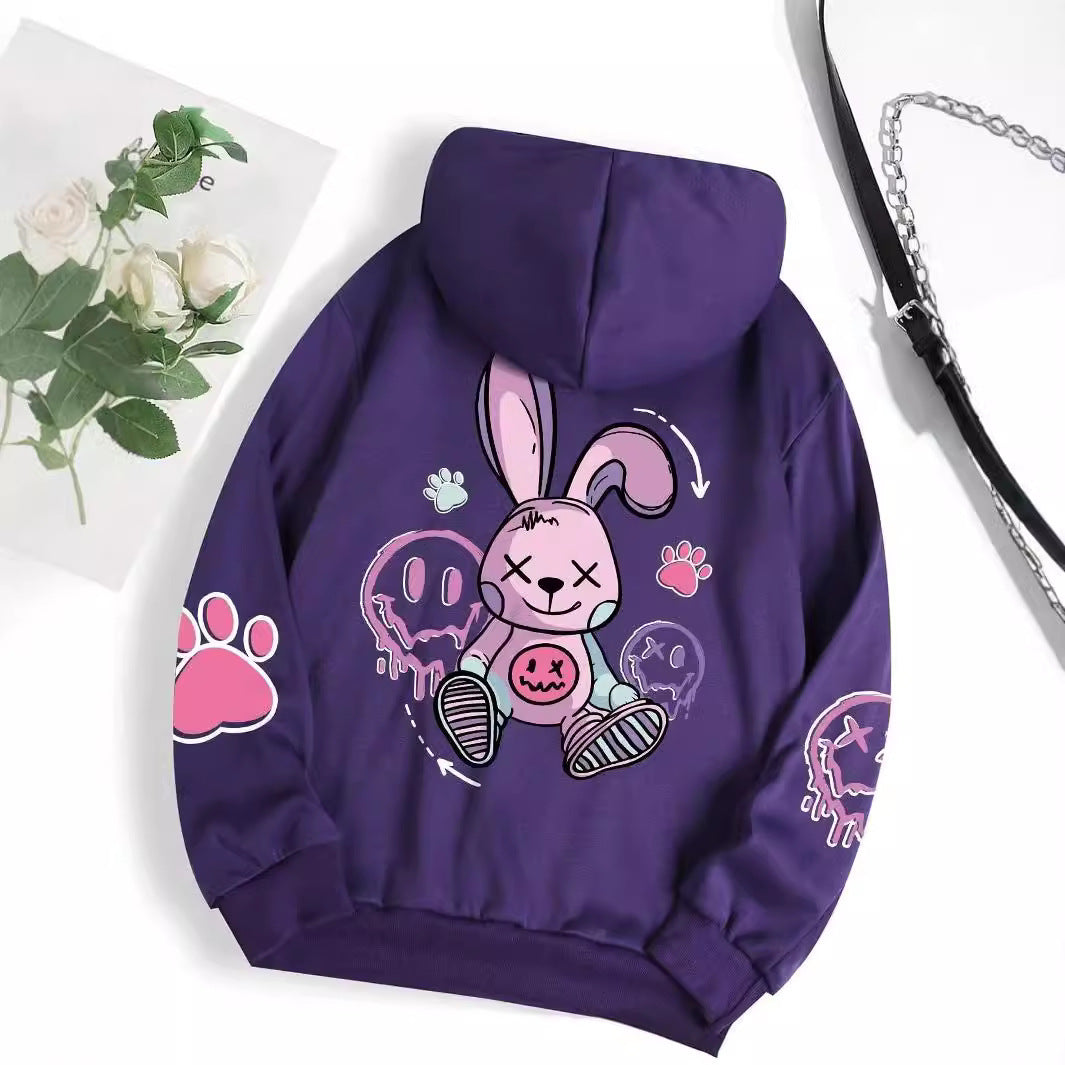 Drop-shoulder Sleeve Printed Hooded Long Sleeve Sweater