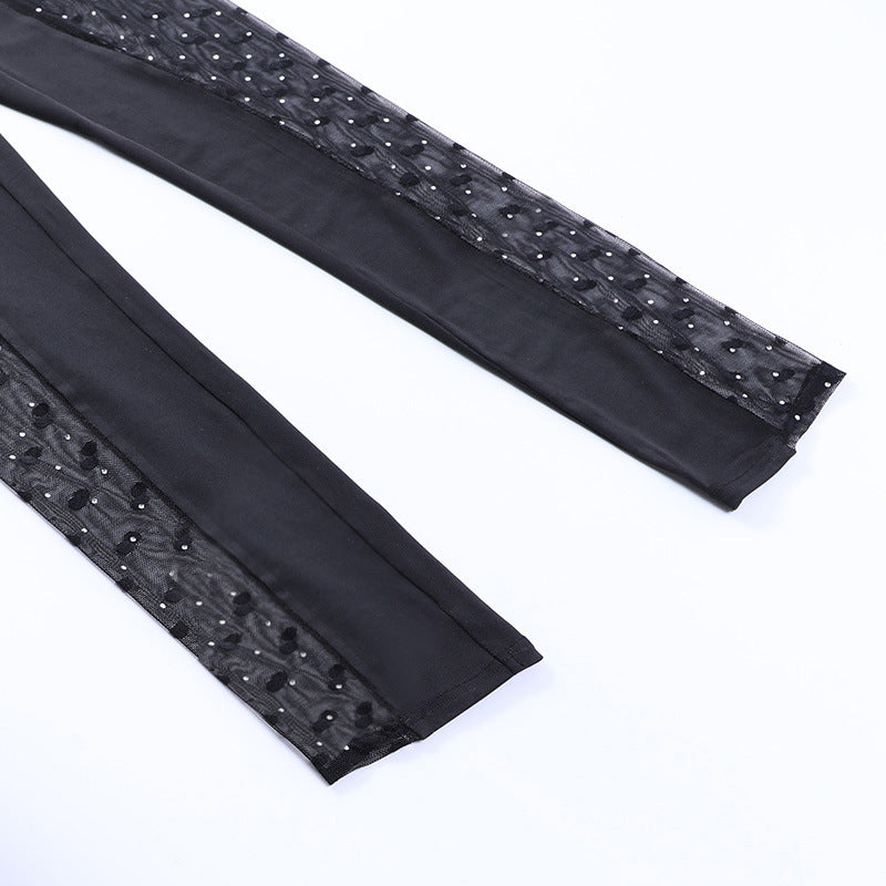 Slim Perspective Polka Dot Stitching Hot Drill