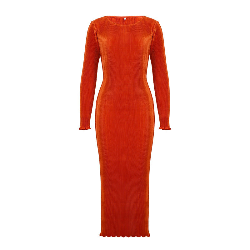 Temperament Commuter Pleated High Elastic Long Dress