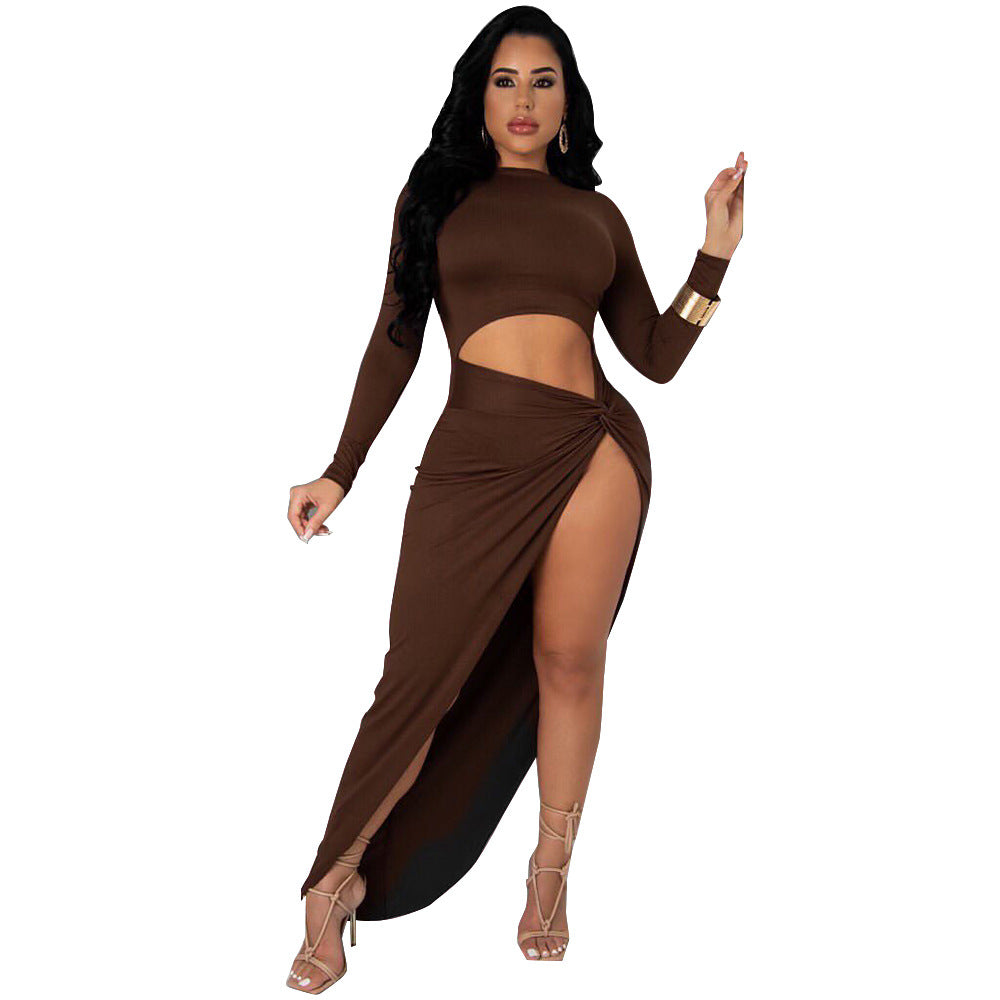 Solid Color Sexy Dress With Irregular Split Ends
