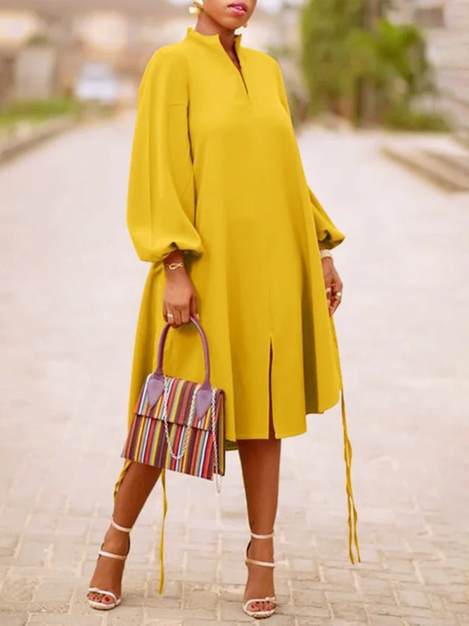 Women's V-neck Lantern Sleeves Long-sleeved Dress